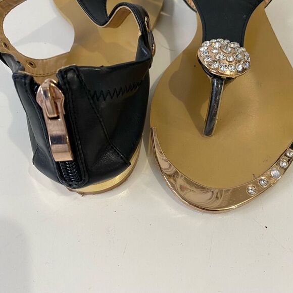 GC Shoes Black Jeweled Sandals Gold Zippered Back size 6.5 Euro 37 - Picture 7 of 11